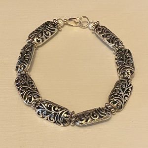 Bohemian Silver Tone Filigree Bracelet 7.25 Inches